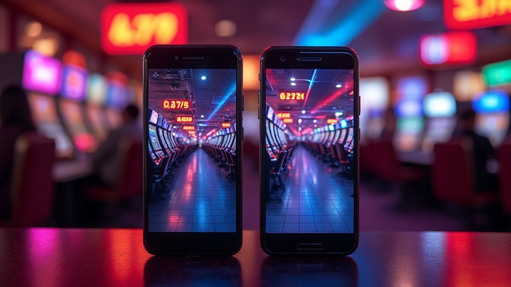 Two Android phones showing a casino app for device compatibility comparison