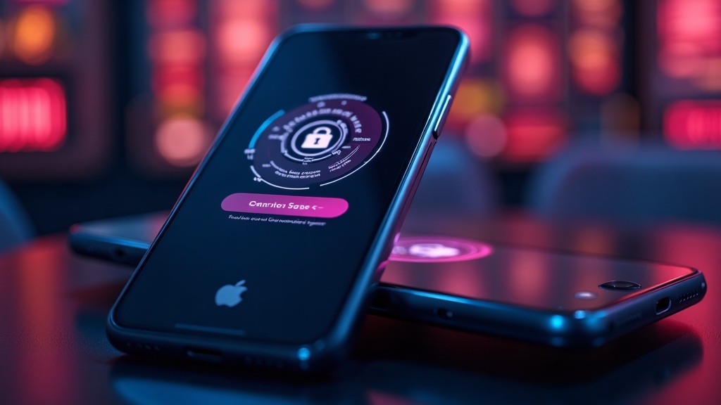 An iPhone login screen with Face ID and a secure lock in a casino setting