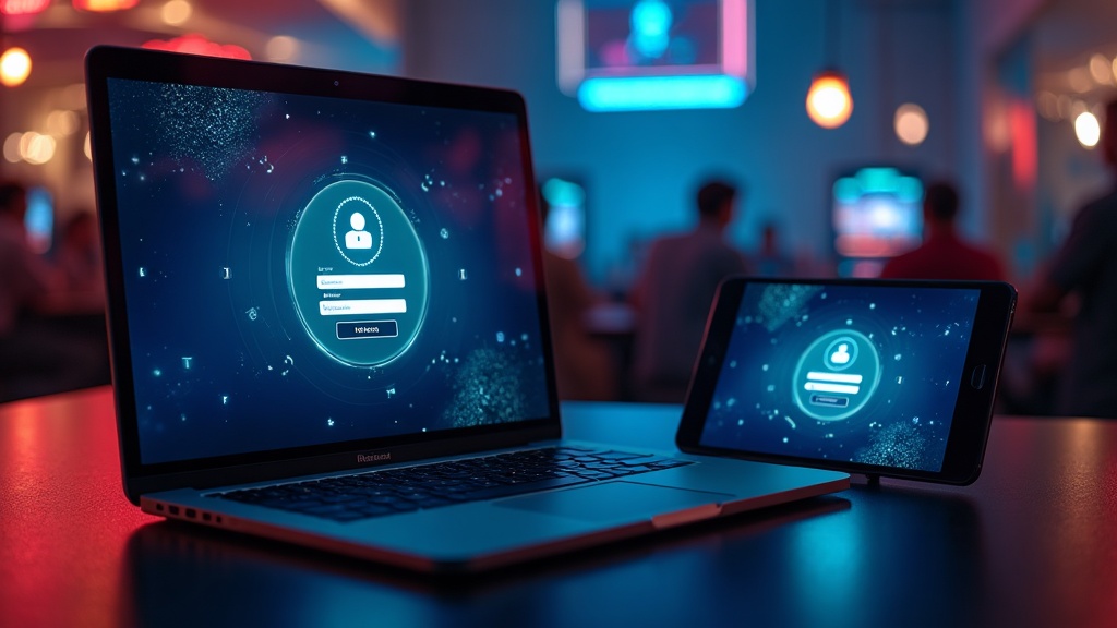 Laptop, phone, and tablet showing a secure casino login screen