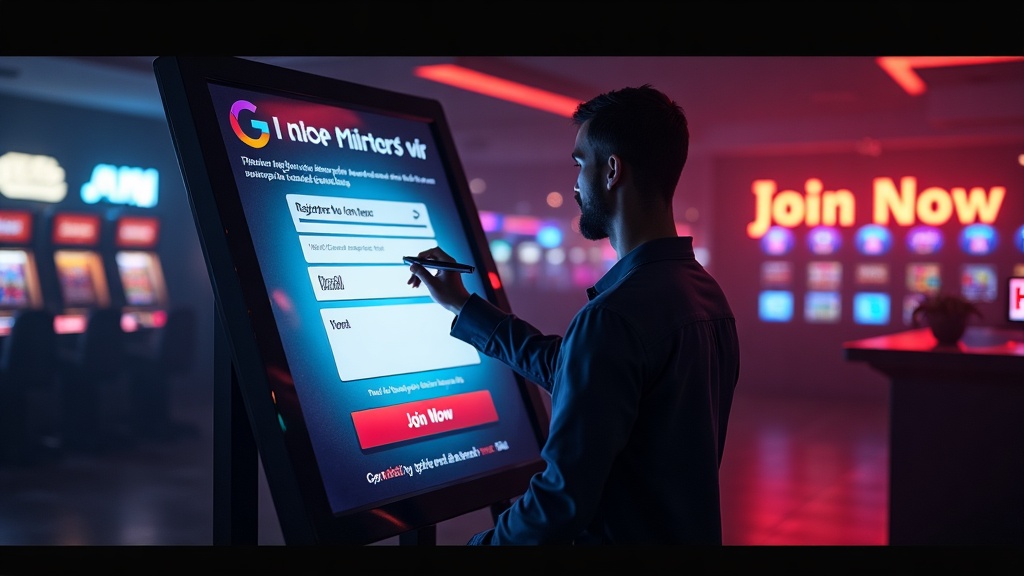 Player filling out a casino registration form beside a join now prompt