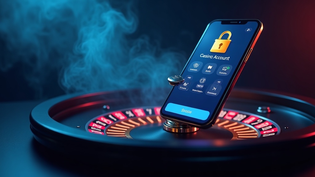 A smartphone showing secure login and cashier tools in a dark casino setting