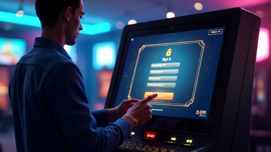 Player checking a secure casino login screen in a dark neon setting